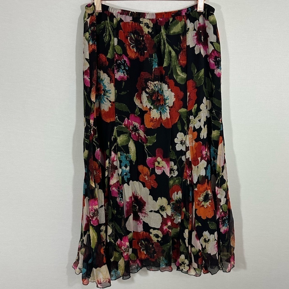 Chico’s 100% Silk Floral Midi Skirt Size Medium